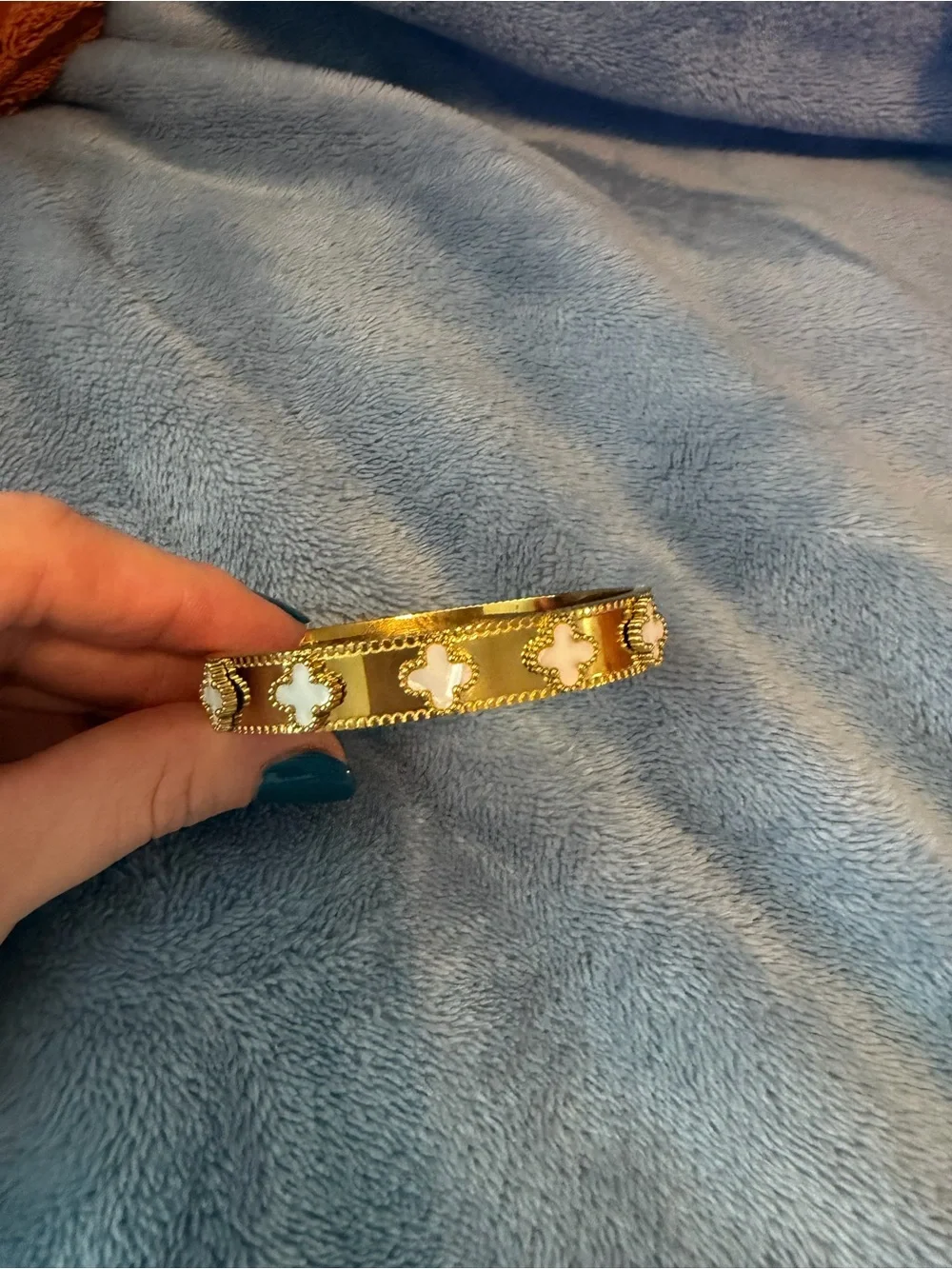 Gold-tone Bangle with White Clover Inlays